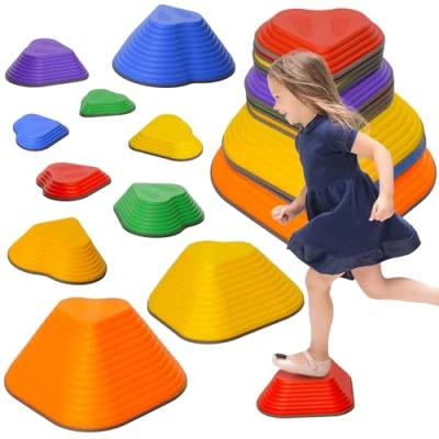 Image of AIYAPLAY Stepping Stones Kids, 11PCs Balance for Heart Shaped Non Slip Stackable River Stones, Sensory Toy &amp; Motor Skills, Indoor Outdoor Obstacle Courses