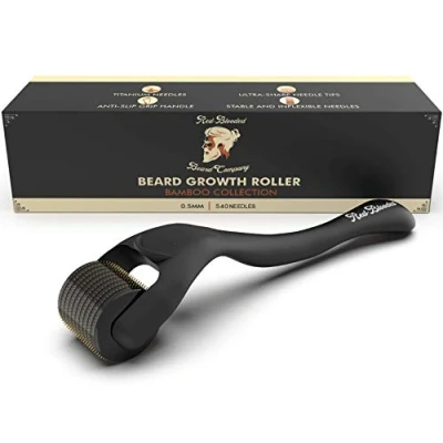 Image of Red Blooded Beard Growth Roller Stimulate and Hair 540 0.5mm Titanium Needles Derma For Men Matte Black Microneedle