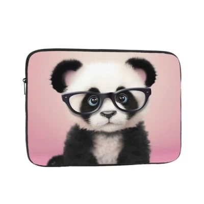 Image of Panda with Glasses Print Laptop Case 17 inch Shockproof Protective Notebook Bag Water Resistant Sleeve