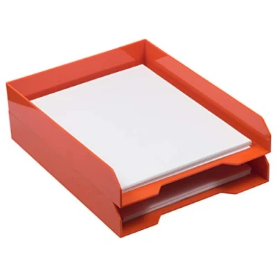 Image of JAM Paper Stackable Trays Orange Desktop Document, Letter, &amp; File Organizer Tray 2/Pack