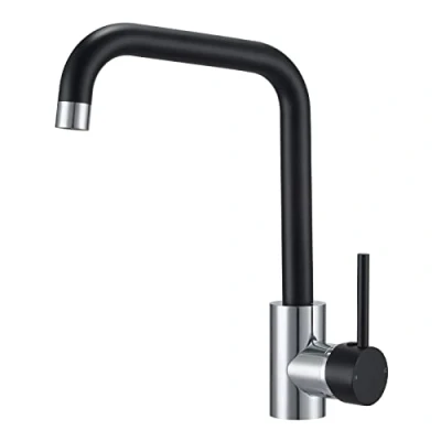 Image of Kitchen Sink Mixer Tap Single Lever L Shap 360º Swivel Spout Retangle 1 Hole Monobloc Rectangle Faucet Mono Taps Chrome Matte Black