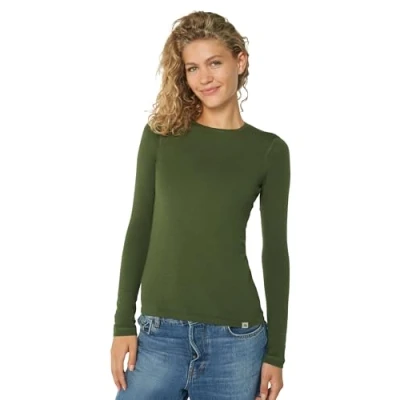 Image of DANISH ENDURANCE Thermal Tops Womens, Merino Wool Base Layer Long Sleeve Top Women, Warm Winter Thermals, Green, XL