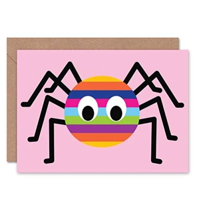 Image of Wee Blue Coo CARD GREETING COLOURFUL STRIPY SPIDER CARTOON KIDS GIFT