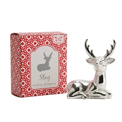 Image of The Home Fusion Company Silver Finish Stag Shaped Ring Holder Organiser Stand Gift Boxed