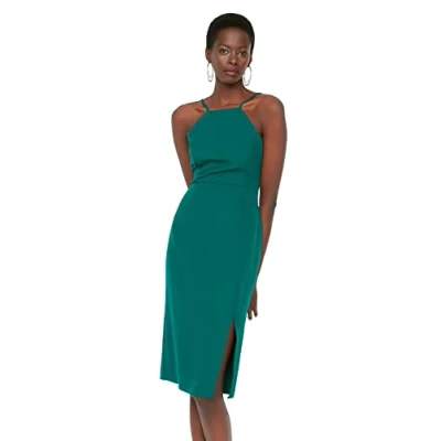 Image of Trendyol Women Midi Bodycon Regular Woven Dress Emerald Green