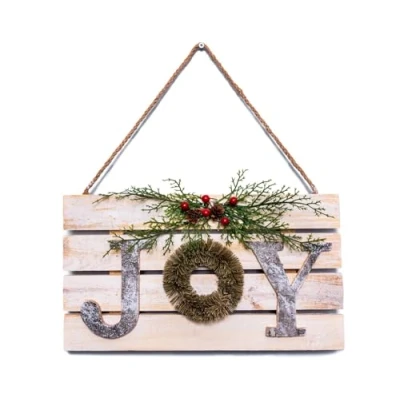 Image of Christmas Hanging Wall Sign JOY Letters in Wooden Frame, 20x40cm Decorative Plaque, Holiday Art for Home,Door,Wall, Festive Décor