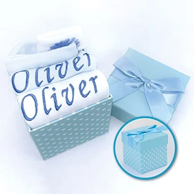 Image of Personalised Baby Boy Gifts Hamper, for Boy, Keepsake Gifts, Small Blue Gift Box with Newborn Essentials