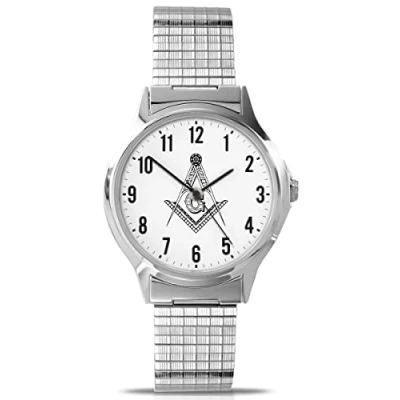 Image of Sekonda Men&#039;s Masonic Analogue Quartz Watch with White Dial and Silver Expanding Strap 90097
