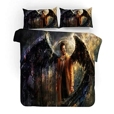 Image of NICHIYO Supernatural Season Bed Linen Set, Duvet Cover and Pillowcase, Microfibre, 3D Digital Print Three Piece Bedding (Duvet + Pillowcases) (11, King 240 x 220 cm)