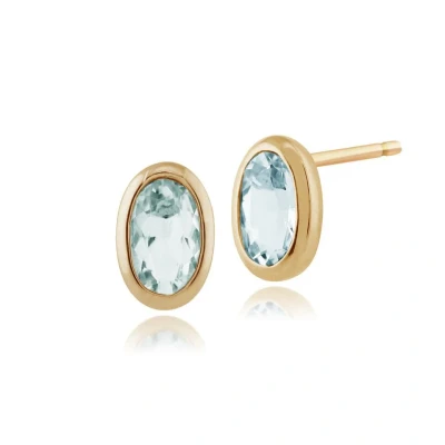 Image of Gemondo 9ct Yellow Gold Oval Aquamarine Classic Bezel Set Stud Earrings Blue