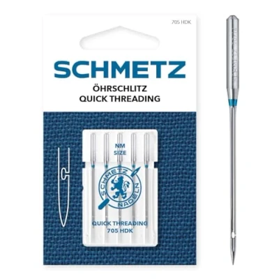 Image of SCHMETZ Domestic Sewing Machine Needles 5 Quick Threading 705 HDK Needle Size 90/14 Can be Used in Most Conventional Household Machines