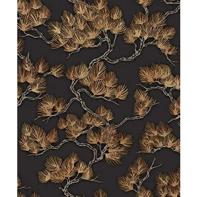 Image of Design ID Wallpaper WF121015 Fabric Pine Tree Black &amp; Gold