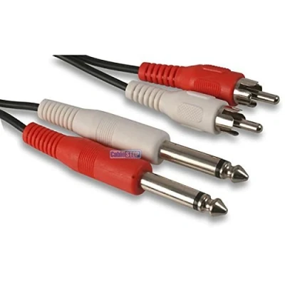Image of Twin 2x 6.35mm MONO 1/4&quot; Jack to 2 RCA PHONO Male Plugs Cable Audio 0.5m 1.2m 1.5m 1.8m 5m Lead (0.5m)