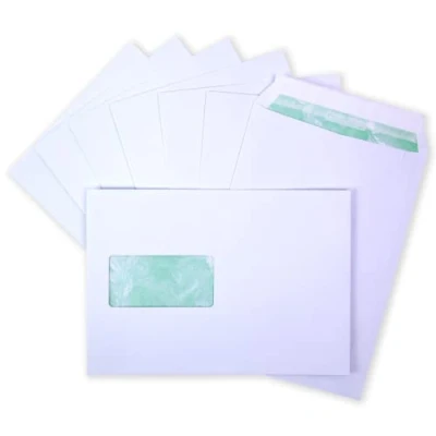 Image of Postmaster Peel and Seal Premium A5 Window 120gsm Recycled White Envelopes x 100 Pack