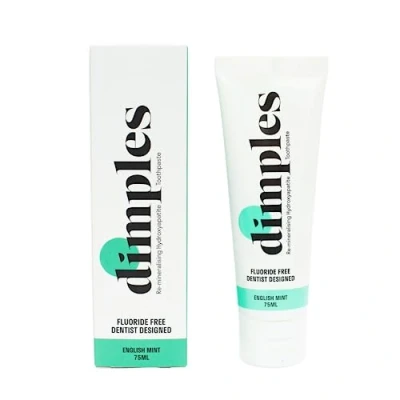 Image of Dimples Toothpaste 75ml Re Mineralising Hydroxyapatite Teeth Whitening Fluoride Free Vegan English Mint