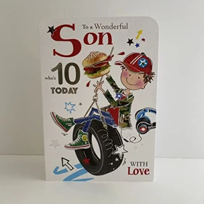 Image of Jonny Javelin Wonderful Son Age 10 Who&#039;s Today Birthday Card Tyre Swing