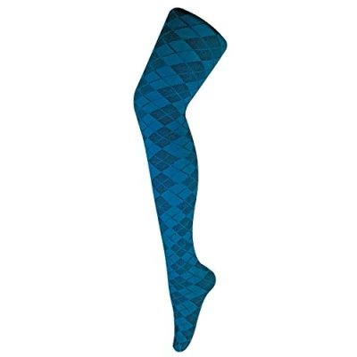 Image of Sock Snob Ladies Thick Coloured 80 Denier Opaque Patterned Winter Fashion Tights (8 14 UK 36&quot;/42&quot;, Argyle Teal)