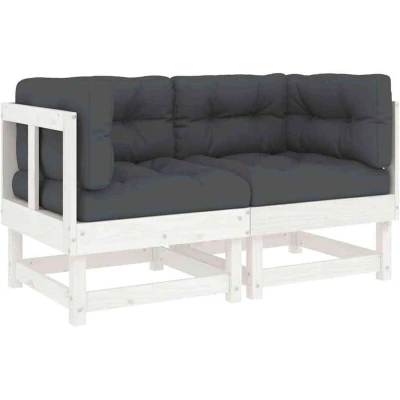 Image of vidaXL Corner Sofas with Cushions 2 pcs White Solid Wood Pine