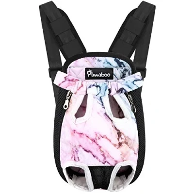 Image of Pawaboo Pet Carrier Backpack, Adjustable Front Cat Dog Backpack Travel Bag, Legs Out, Easy Fit for Traveling Hiking Camping Small Medium Dogs Cats Puppies, Small, Purple Marble