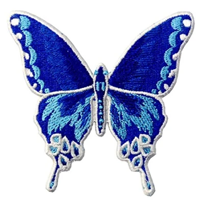 Image of Butterfly Embroidered Badge Iron On Sew Patch, Blue