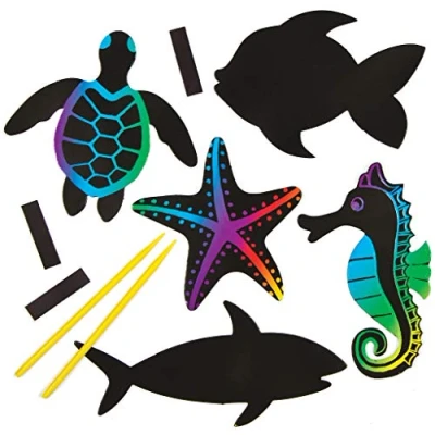 Image of Baker Ross AG710 Sealife Scratch Art Magnets (Pack of 12), Black, 9cm 16cm