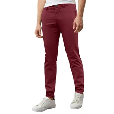 Image of westAce Mens Skinny Chino Super Stretch Comfortable Jeans Essentials Casual Trousers (W32 x L32 (32R), Oxblood)