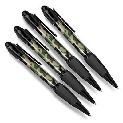 Image of Destination Vinyl ltd 4 x Matching Ballpoint Pens Green Camouflage Army Pattern #13105