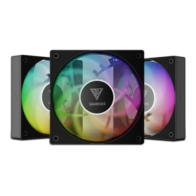 Image of GAMDIAS NOTUS M1 1203 120mm ARGB Fan (3 Pack), Swappable Reverse Blade x3, Daisy Chain Sharing Connection, Closed Loop Technology, Optimized Performance for Case/Cooler, Silent Operation, Black