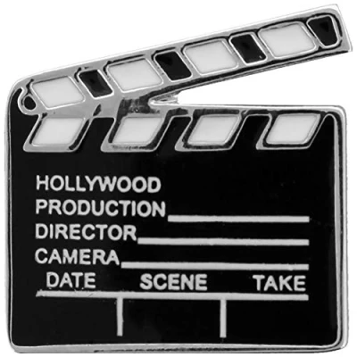 Image of Hollywood Film Clapperboard Enamel Pin Badge Black 2 x 2cm