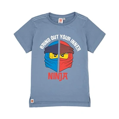 Image of LEGO Ninjago Boys T Shirt Kids Bring Out Your Inner Warrior Navy Short Sleeve Top Ninja Figures Superhero Series 8 9 Years, Blue