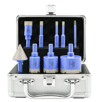 Image of Diamond Drill Bits Set 9Pcs 6/6/8/20/25/35/50mm Triangle Shank Tile Hole Saw Kit, 6mm Carbide Drill, 35mm Beveling Chamfer Bit for Porcelain Ceramic Granite Marble Dekton