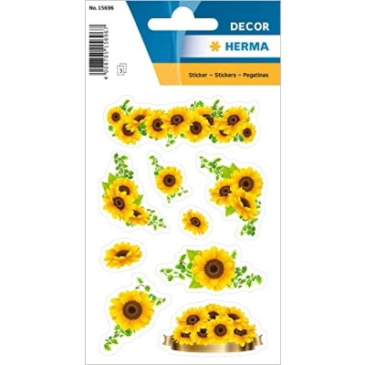 Image of HERMA 15696 Flower Stickers for Children, Sunflowers (27 Stickers, Paper, Matte) Self Adhesive, Permanent Adhesive Motif Labels Girls and Boys, Colourful
