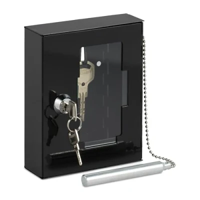 Image of Relaxdays Lockable Emergency Key Box, Glass Panel, Hammer, Quick Access, Office, School, Metal, 15 x 12 5 cm, Black