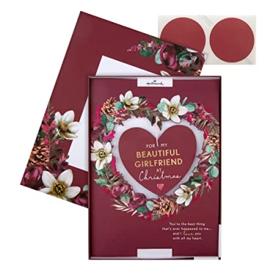 Image of Hallmark Boxed Christmas Card for Girlfriend Traditional Heart and Verse Design
