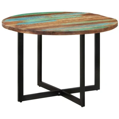 Image of vidaXL Solid Reclaimed Wood Dining Table Round Multicolour Room with Powder Coated Iron Frame, Distinctive Kitchen 110x75 cm