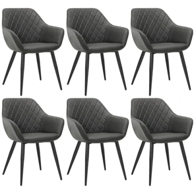 Image of WOLTU Set of 6 x Dining Chairs Anthracite Kitchen Side Faux Leather Seat for Counter Lounge Living Room Corner Accent with Arms &amp; Back Metal Legs Reception