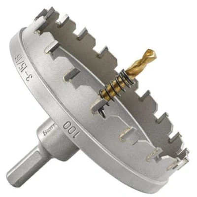 Image of Starrett Tungsten Carbide Tipped Hole Saw SM100 Sheet Metal Cutter With Arbor &amp; Pilot Drill Bit For Drilling Stainless Steel Aluminum Alloy 100 mm