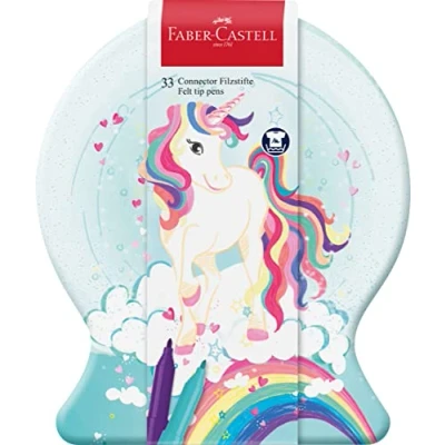 Image of Faber Castell Fibre tip pen Connector Snow Globe Tin Unicorn Design