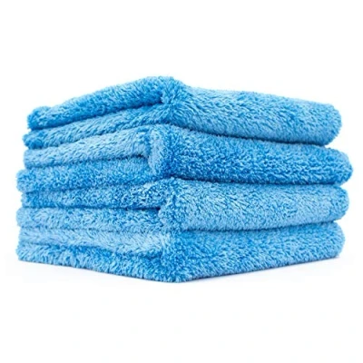 Image of The Rag Company Eagle Edgeless 500 Professional Korean 70/30 Blend Super Plush Microfiber Detailing Towels, 500GSM, 16in x 16in, Blue (4 Pack)