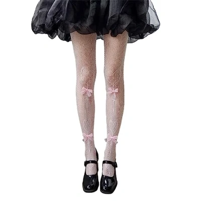 Image of Watreketal Socks,Women Patterned Tights Fishnet Stockings Heart Pantyhose Leggings Sheer Mesh Lace with Bowknot Designs