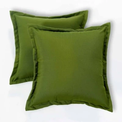Image of HOMESCAPES Set of 2 Outdoor Cushions Waterproof, Plain Green Filled Garden Furniture Cushion, Hypoallergenic, Polyester Decorative Pillows for Indoor &amp; Patio, Benches Sofa 45 x45cm