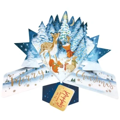 Image of Godchild Christmas Card 3D Woodland Animals Pop Up Xmas Cards POP064X55