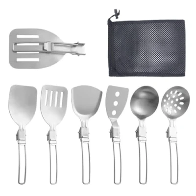 Image of Camping Cooking Set, Outdoor Pans Pots and Stove Non Stick Folding Cookware Kit for BBQ Picnic Hiking Backpacking Travel 1 2 Person Use (6PCS)