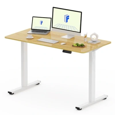 Image of FLEXISPOT ONE PIECE Electric Standing Desk, Sit Stand Table Height Adjustable Desk with Memory Smart Pannel for Home Office, 120 x 60 cm Maple