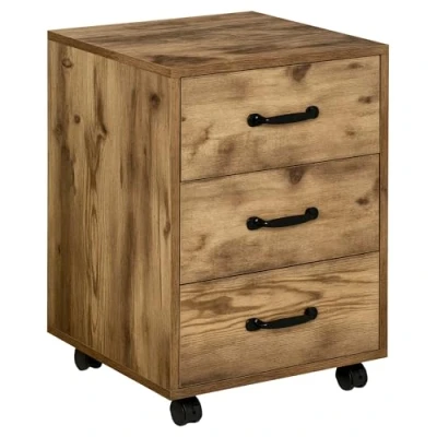 Image of HOMCOM Mobile Filing Cabinet with 3 Drawers, Under Desk File Cabinet, Rustic Brown