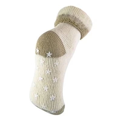 Image of Sock Snob 1 Pair Ladies Warm Fluffy Non Slip Alpaca Wool Blend Thermal Slipper Bed Socks with Grippers 4 7 UK(Beige)