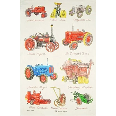 Image of Samuel Lamont Farm Machinery Linen Union Tea Towel, White