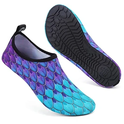 Image of Mabove Swim Water Shoes Socks Barefoot Protecting for Sea Beach Swimming Pool Men Women, Purple Mermaid, 7.5/8.5 UK
