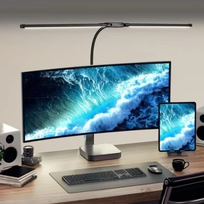 Image of CHENBEN LED Desk Lamp Office,15W 61cm Double Head Lamps with Clamp,Monitor Light Bar 5 Color Modes &amp; 10 Brightness Levels,Memory Gooseneck for Study,Timable Table Work,Read
