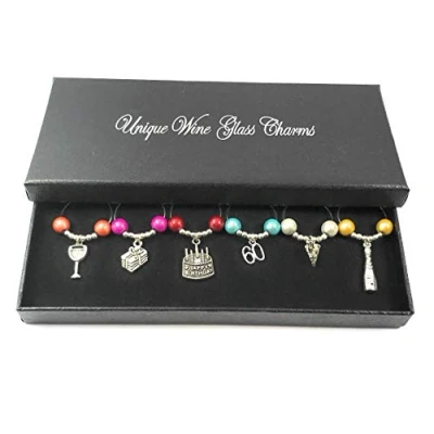 Image of Libby&#039;s Market Place 60th Birthday Gift Wine Glass Charms with Box